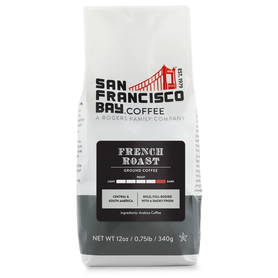 French Roast Ground Coffee. Dark Roast. Bold, Full-Bodied with a Smoky Finish. Central & South America