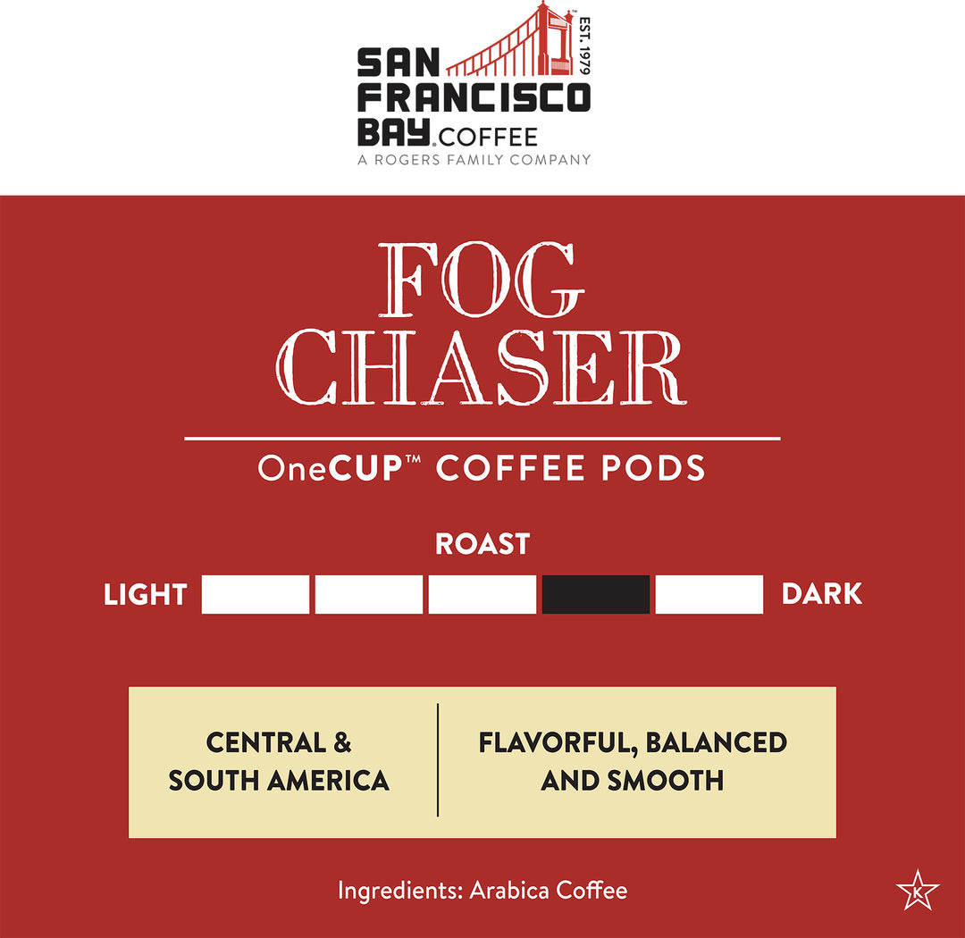 Fog Chaser One Cup Cofee Pods Medium Dark Roast Label - SF Bay