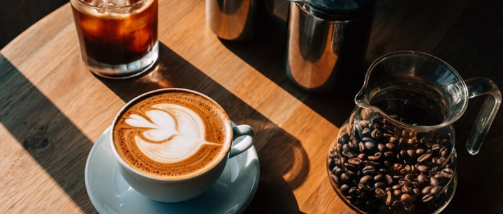 hot mocha and coffee beans