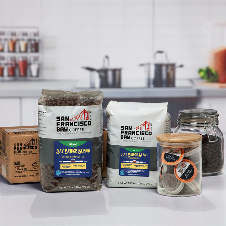 Different Types of Decaf Bay Bridge Blend Coffee Products