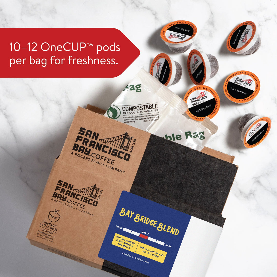 10-12 OneCUP pods per bag for freshness.