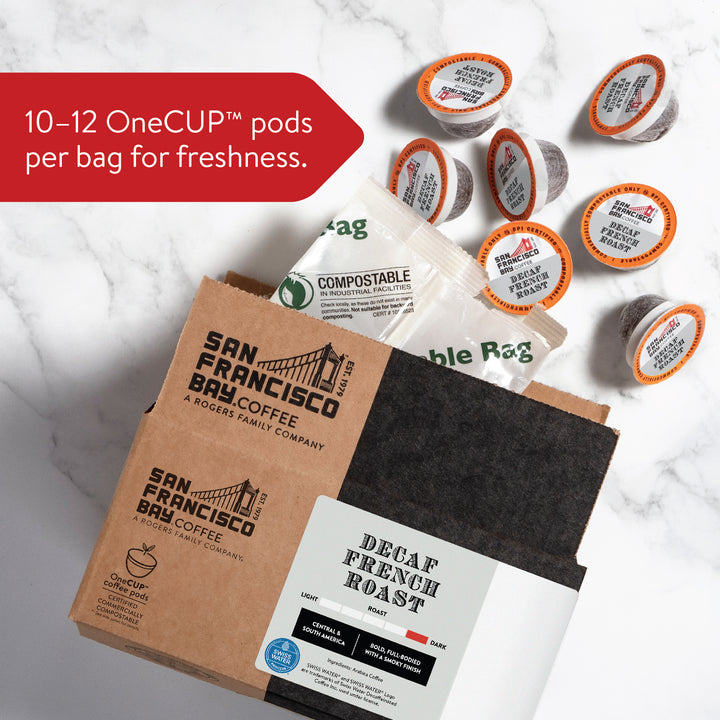 10-12 OneCUP pods per bag for freshness.