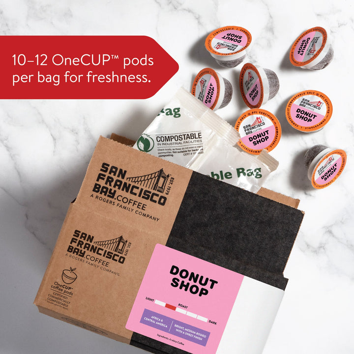 10-12 OneCUP pods per bag for freshness.