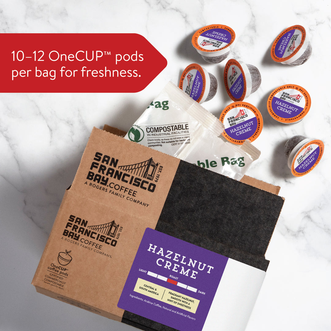 10-12 OneCUP pods per bag for freshness.