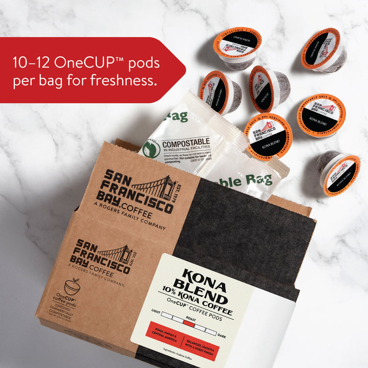 10-12 OneCUP pods per bag for freshness.