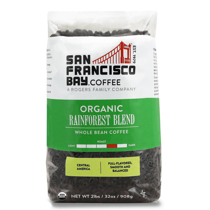Organic Rainforest Blend. Medium - Dark Roast. Whole Bean. Central America. Full Flavored, Smooth and Balanced.