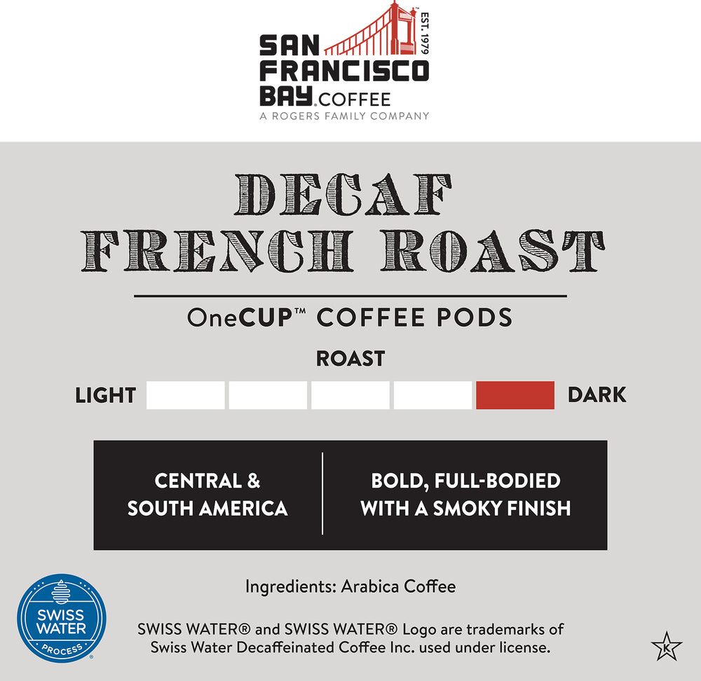 Decaf French Roast One Cup Pod - Dark Roast - Bold, Full-Bodies with a Smoky Finish - Arabica Coffee from Central and South America