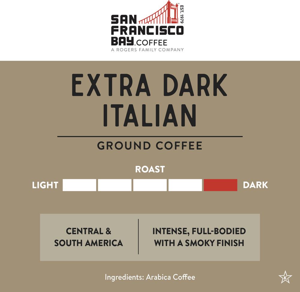 Extra Dark Italian Ground Coffee - Extra Dark Roast - Intense, Full-bodied with a Smokey Finish - Arabica Coffee from Central and South America