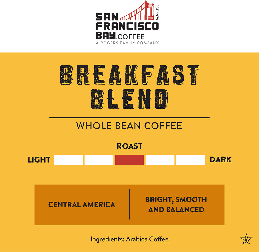 Breakfast Blend Whole Brean Coffee - Medium Roast - Bright, Smooth and Balanced - Arabica Coffee from Central America