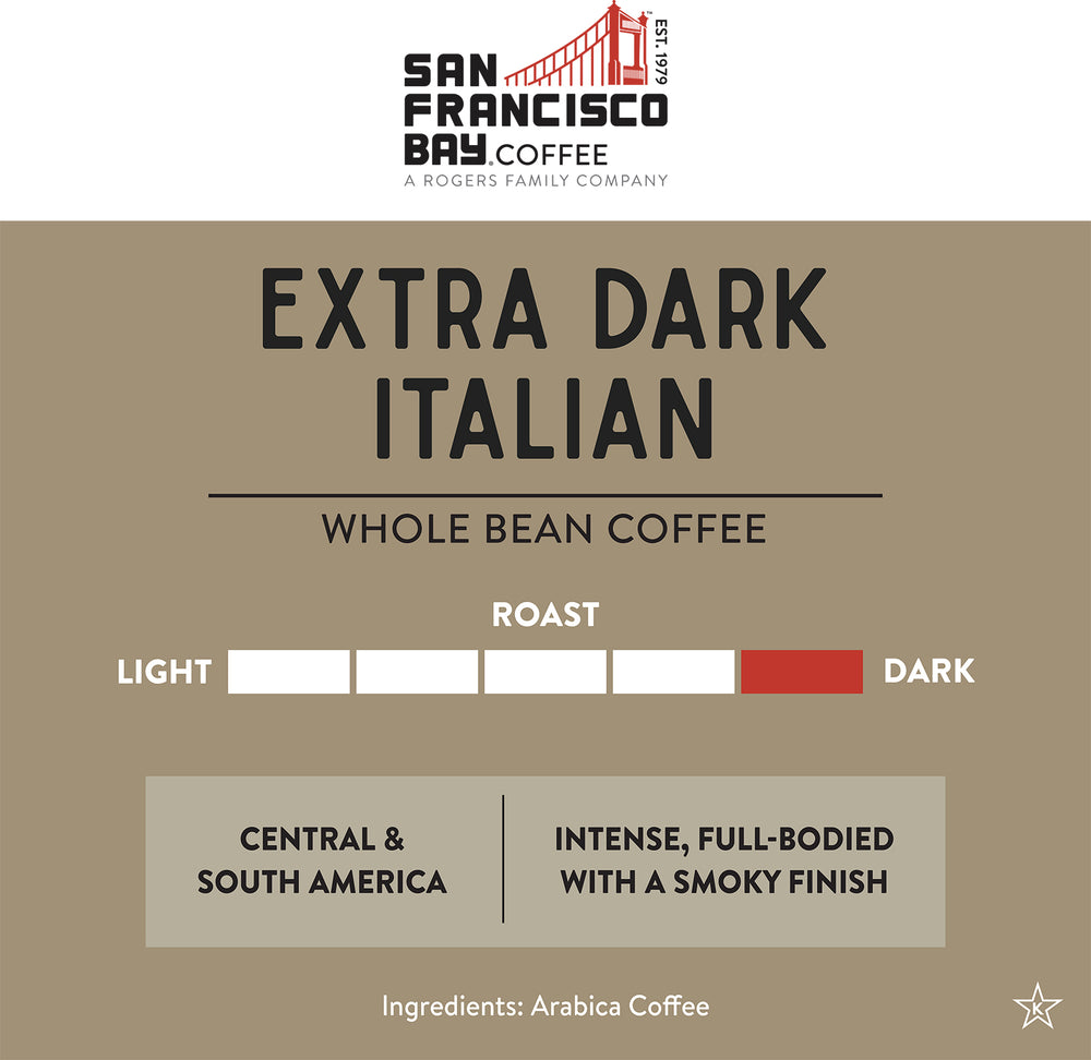 Extra Dark Italian Whole Bean Coffee - Extra Dark Roast - Intense, Full-bodied with a Smokey Finish - Central and South America